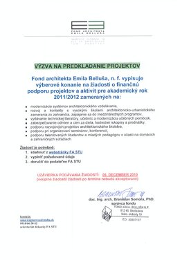 Fond architekta E.Belluša - predkladanie projektov